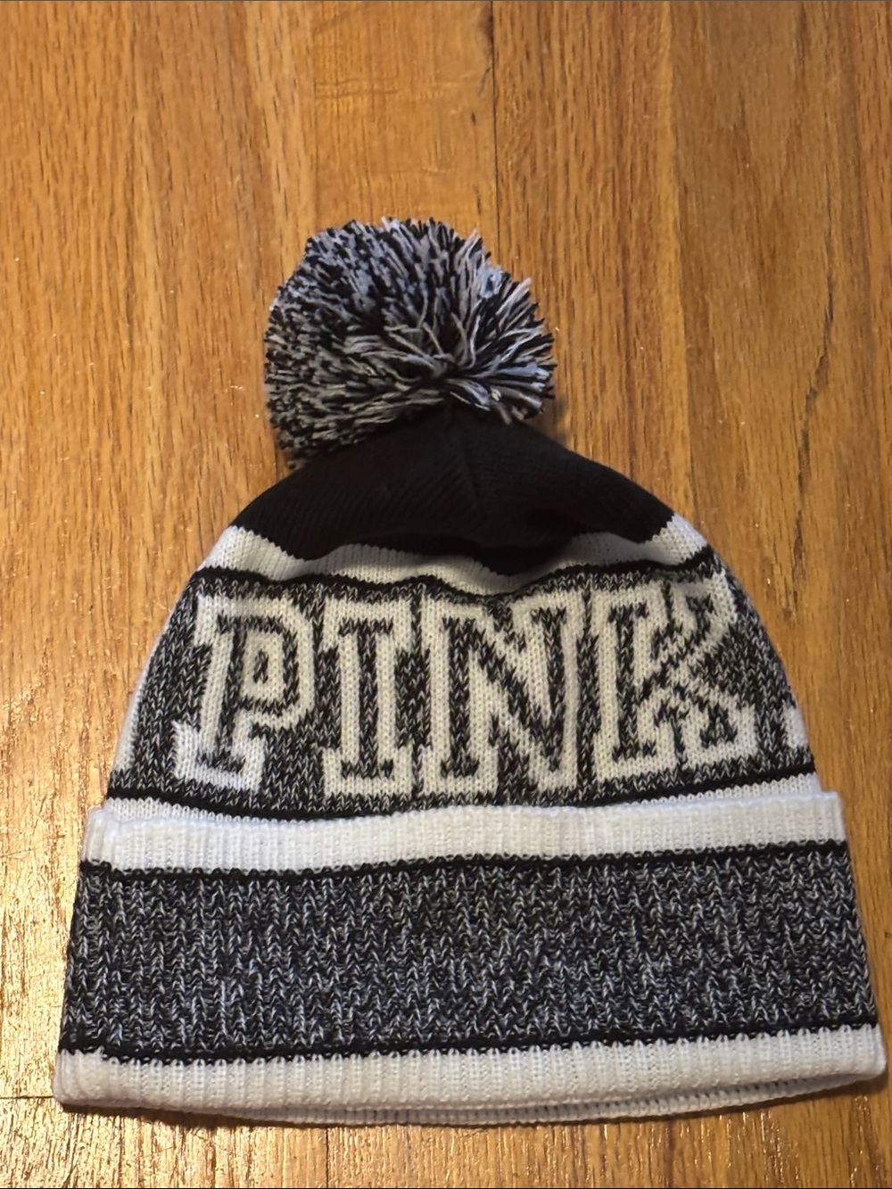 😀3 for $20😀 PINK  Victoria's Secret Black & White Pom-Pom Knit Beanie